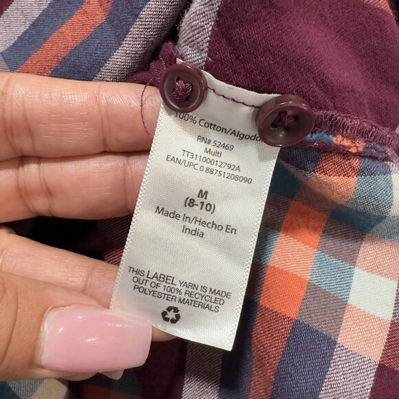 Time and Tru Women Flannel Button Down Shirt SZ M Classic Coloful Plaid Cotton - Picture 4 of 16